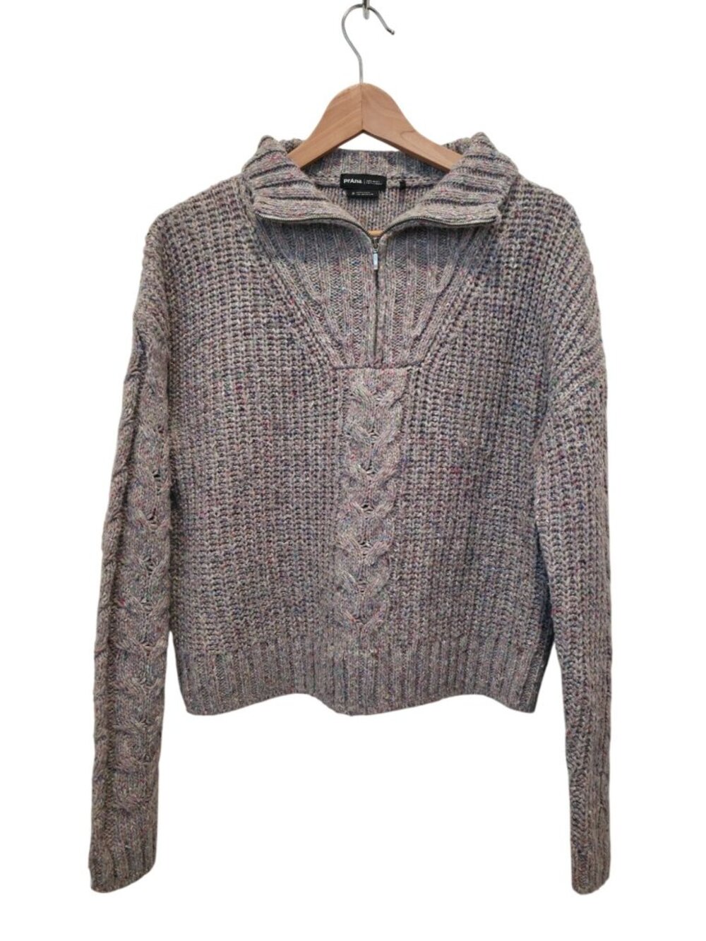 PrAna LAUREL CREEK Pebble Gray Wool Blend 1/4-Zip Mock Neck Sweater Sz S